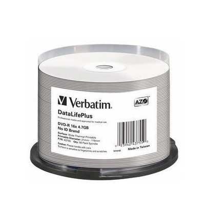 Verbatim 43755 DataLifePlus DVD-R 4,7 GB 16x Wide Thermal Printable, 50 levyn spindle-pakkaus