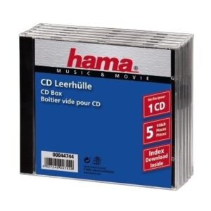 "Hama" CD Jewel Case Standard, Pack 5 x 1-levy Musta Tray, Läpinäkyvä kotelo