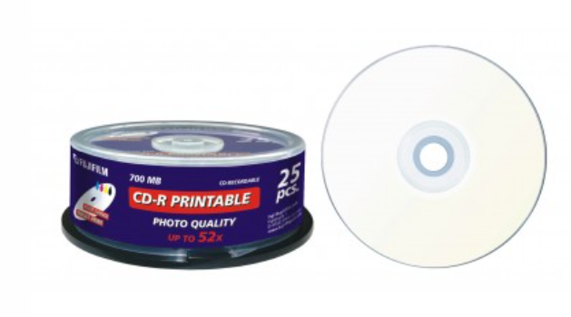 Fujifilm CD-R printable, 700MB inkjet white printable, consumer pack 25-spindle (Cake box) 25kpl