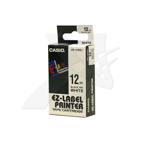 Casio XR-12WE1 - Tarranauha 12 mm x 8 m, Musta / Valkoinen