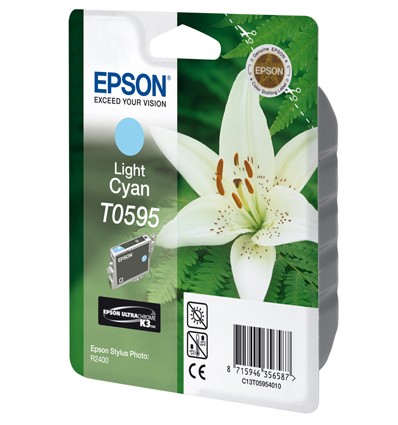 Epson C13T05954010, T0595 Light Cyan/Syaani Ultra Chrome K3 Mustepatruuna