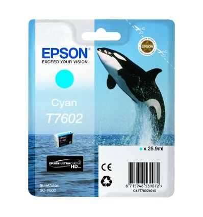 Epson T7602 Cyan 25.9ml Syaani mustekasetti C13T76024010