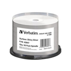 Verbatim 43647 DVD-R 4,7 GB Thermo, New Shiny Silver Printable 50 kpl