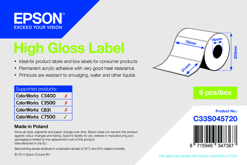 Epson C33S045531, Premium Matte Label, Die-cut 102 x51mm 650 labels