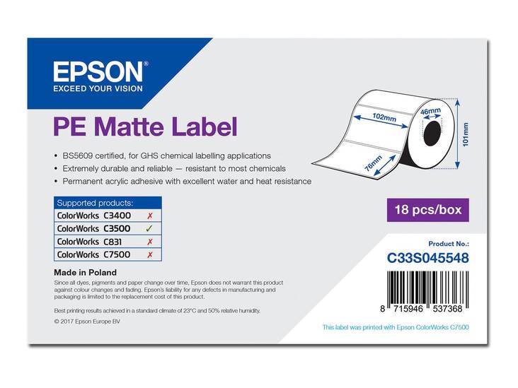 Epson, C33S045548, Alkuperäinen, Tarrarulla, 102 mm x 152 mm, 350 etikettiä - Image 2