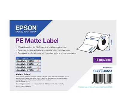 Epson C33S045551 PE Matte Die-cut Roll 76mm x 127 mm, 220 labels