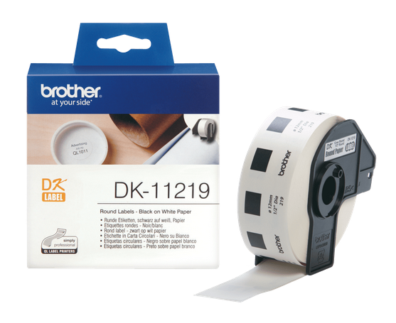 Brother DK-11219 - Pyöreät Etiketit 12 mm x 1200 kpl, Musta / Valkoinen