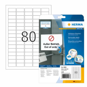 HERMA 10003, A4 Valkoinen Matte Paperi Itseliimautuva Tarra, 35,6 x 16,9 mm, 2000 tarraa / 25 arkkia