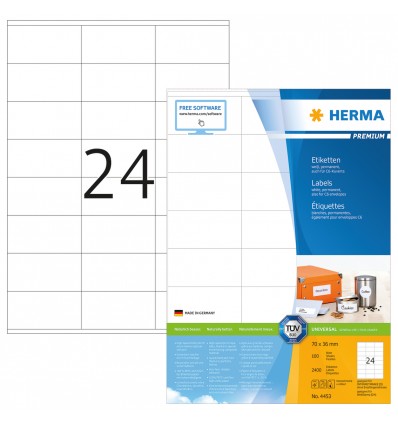 HERMA 4453, A4 Valkoinen Itseliimautuva Tarra 70 x 36 mm, 2400 tarraa / 100 arkkia - Image 3