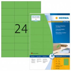 HERMA 4409, A4 Vihreä Varoitustarra 70 x 37 mm, 2400 tarraa / 100 arkkia