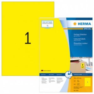 HERMA 4401, A4 Keltainen Itseliimautuva Varoitustarra 210 x 297 mm, 100 tarraa / 100 arkkia