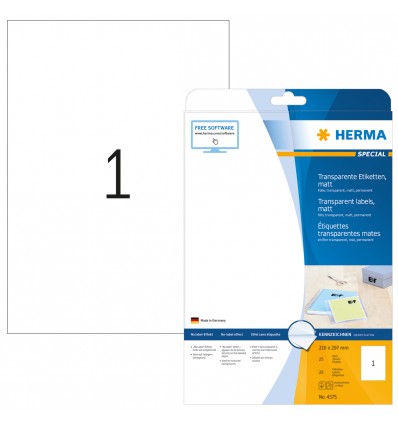HERMA 4375, A4 Läpinäkyvä Mattakalvo, 210 x 297 mm, 25 tarraa / 25 arkkia - Image 2