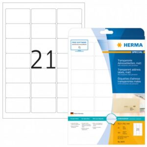 HERMA 8670, Läpinäkyvä Mattakalvo, 63,5 x 38,1 mm, 525 tarraa / 25 arkkia