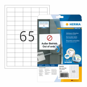 HERMA 4212, A4 Matte Valkoinen Tarrat 38,1 x 21,2 mm, 1625 tarraa / 25 arkkia