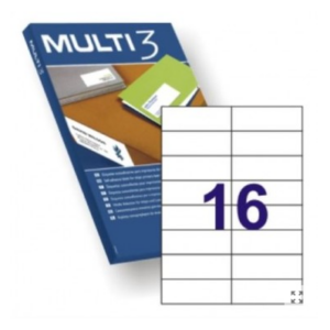 Multi3 4708, 105 x 37 mm, A4-etikettitarra, 100 arkkia, 1600 tarraa / pkt
