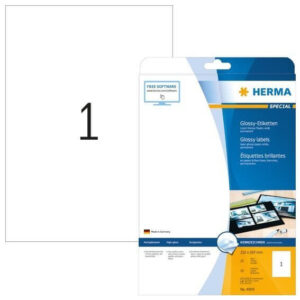 HERMA 4909, Kiiltävä Valkoinen A4-tarra 210 x 297 mm, 25 arkkia / 25 tarraa