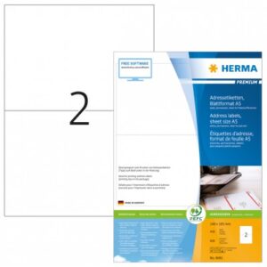 HERMA 8691, A4 Valkoinen Tarrapaketti 148 x 105 mm, 800 tarraa / 400 arkkia