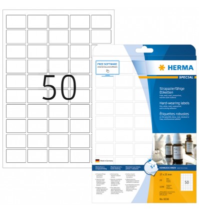 HERMA 8338, A4 Valkoinen Mattakalvo Tarra 37 x 25 mm, 1250 tarraa / 25 arkkia