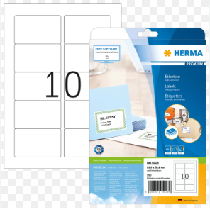 HERMA 5028, A4 Valkoinen Itseliimautuva Tarra 83,8 x 50,8 mm, 250 tarraa / 25 arkkia