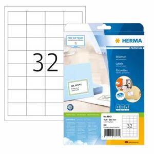 HERMA 8643, A4 Valkoinen Matte Paperi 48,3 x 33,8 mm 320 tarraa / 10 arkkia / 32 tarraa arkissa