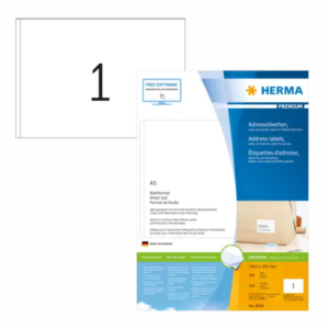 HERMA 8690, Neliömäinen Valkoinen Tarrapaperi 148,5 x 205 mm, 400 tarraa / 400 arkkia