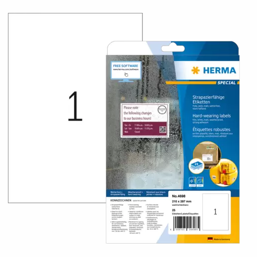 HERMA 4698, A4 Valkoinen Mattakalvo Tarra (25 kpl) / 25 arkkia - Image 2