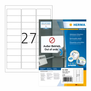 HERMA 10300, A4 Valkoinen Itseliimautuva Tarra 63,5 x 29,6 mm 2700 tarraa / 100 arkkia