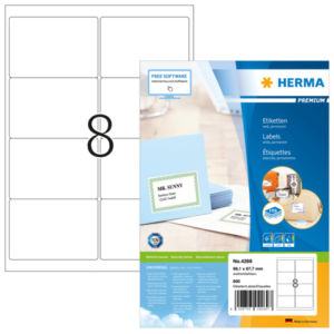 HERMA 4269, A4 Valkoinen Itseliimautuva Tarra 99,1 x 67,7 mm 800 tarraa / 100 arkkia
