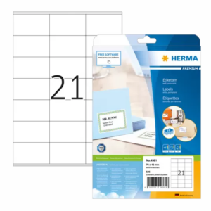HERMA 4361, Valkoinen Mattapintainen A4-tarra 70 x 42 mm, 525 tarraa / 25 arkkia