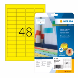 HERMA 4366, A4 Keltainen Itsekiinnittyvä Varoitustarra 45,7 x 21,2 mm, 960 tarraa / 20 arkkia