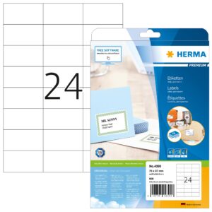 HERMA 4390, A4 Valkoinen Pysyvä Tarrasarja 70 x 37 mm 600 tarraa / 25 arkkia