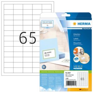 HERMA 5027, A4 Valkoinen Itseliimautuva Tarra 38,1 x 21,2 mm 1625 tarraa / 25 arkkia