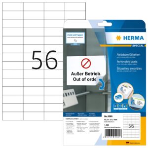 HERMA 5080, A4 Valkoinen Itseliimautuva Tarra 52,5 x 21,2 mm, 1400 tarraa / 25 arkkia