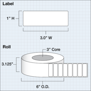 DTM Print LX900e/LX2000e 074851HIS 3" x 1" Labels Paper HIGH GLOSS (3" ID and 6" OD)