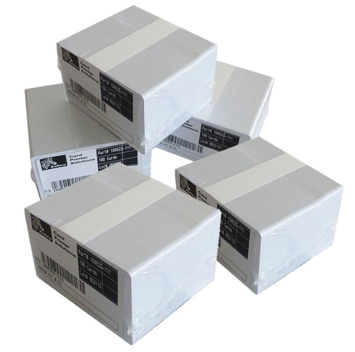 Zebra 104523-111, Premier PVC Card, CR-80, 30 mil (5 packs x 100) käyntikortti 500 kpl, tyhjät valkoiset kortit