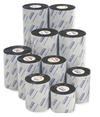 Citizen W-3430055 WAX/Resin, Blend Black Ribbon - 55 mm x 300 m, 8 kpl pakkaus, Thermal Transfer Ribbon