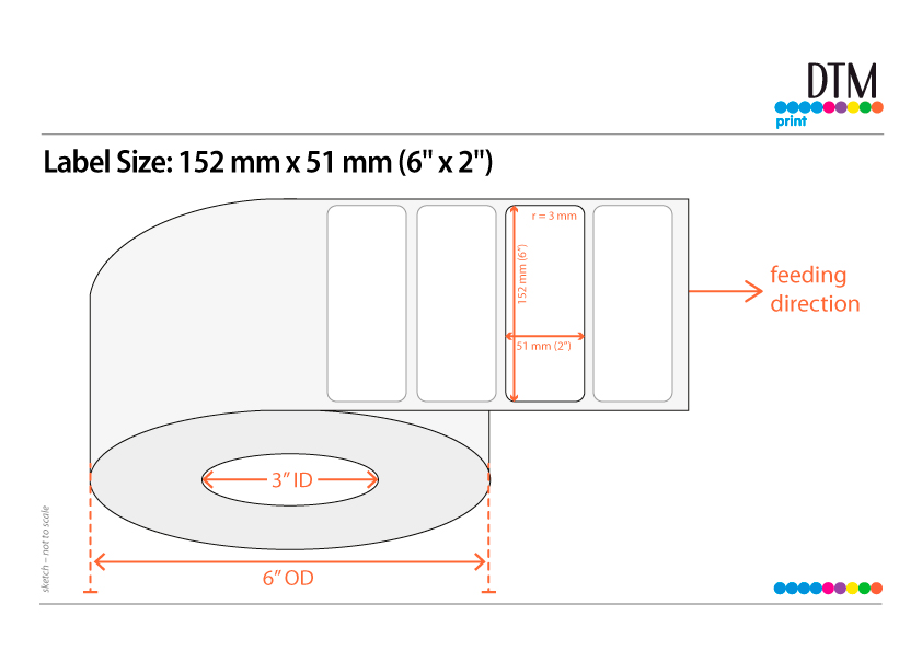 DTM 074810HIS Paper High Gloss – Leikattu rulla: 152 mm x 51 mm