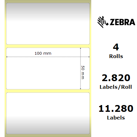 Zebra 87394 - Z-Select Paper Label, 100 mm x 50 mm, Thermal Transfer, Coated Paper, Core 25 mm Label