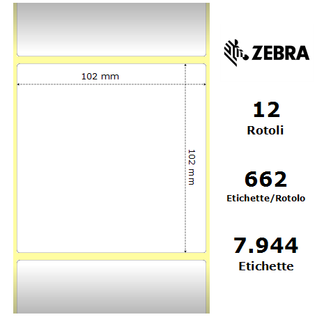 Zebra 880191-101D - Z-Select Paper Label, 102 mm x 102 mm, Thermal Transfer, Coated Paper, Core 25 mm Label