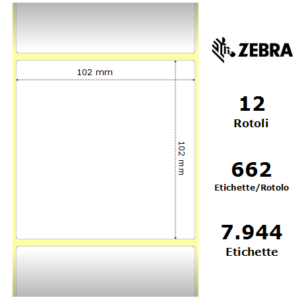 Zebra 87604 - Thermal Paper Label, 101 mm x 101 mm, Thermal Transfer, Coated Paper, Core 25 mm Label