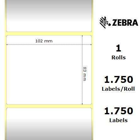 Zebra 880026-082 - Z-Perform 1000T, 102 mm x 83 mm, Thermal Transfer, Coated Paper, Core 25 mm Label