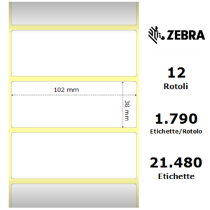 Zebra 880134-038 - Z-Select 2000T, 102 mm x 38 mm, Thermal Transfer, Coated, Core 25 mm Label