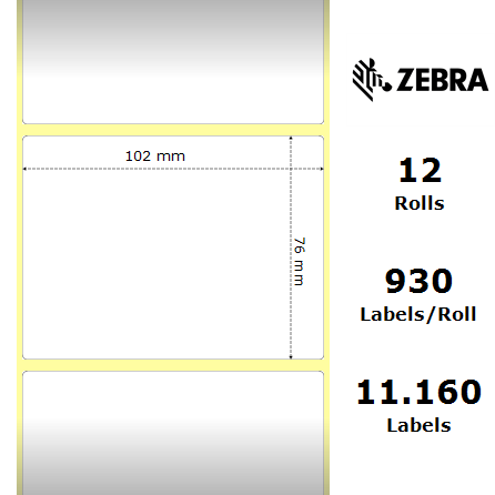 Zebra 880191-076D - Z-Select Paper Label, 102 mm x 76 mm, Thermal Transfer, Coated Paper, Core 25 mm Label