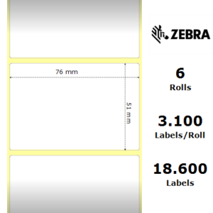 Zebra 3005807 - Z-Perform 1000D, 76 mm x 51 mm, Direct Thermal, Uncoated Paper, Core 76 mm Label