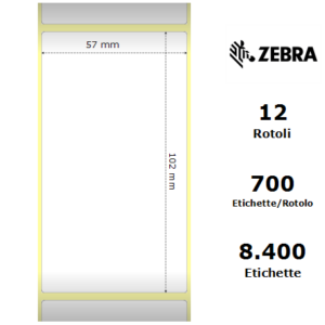 Zebra 3007204-T - Z-Select 2000T, 57 mm x 102 mm, Thermal Transfer, Coated Paper, Core 25 mm Label