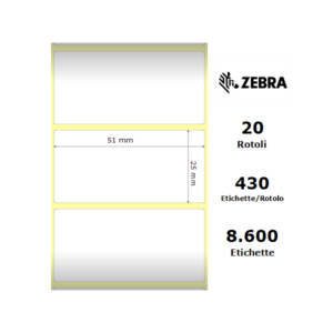 Zebra 3007842-T - Z-Perform 1000D, 51 mm x 25 mm, Direct Thermal, Uncoated Paper, Core 19 mm Label