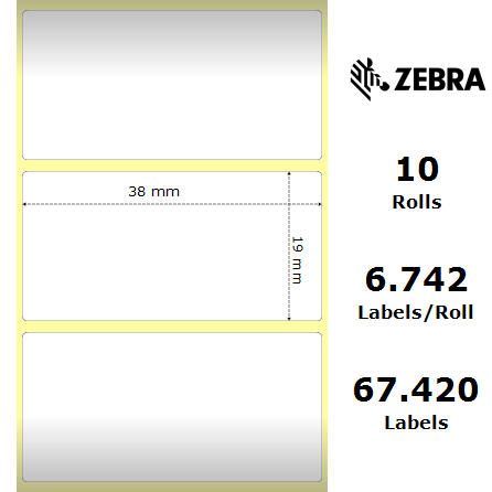 Zebra 880114-019 - Z-Select 2000T, 38 mm x 19 mm, Thermal Transfer, Coated Paper, Core 25 mm Label