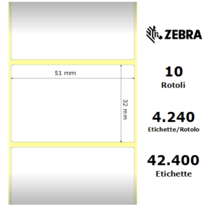 Zebra 880118-031 - L-Paper Label, 50 mm x 32 mm, Thermal Transfer, Coated Paper, Core 25 mm Label