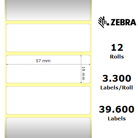 Zebra 880249-019D - Z-Ultimate 3000T, 57 mm x 19 mm, Thermal Transfer, Polyester, Core 25 mm Label