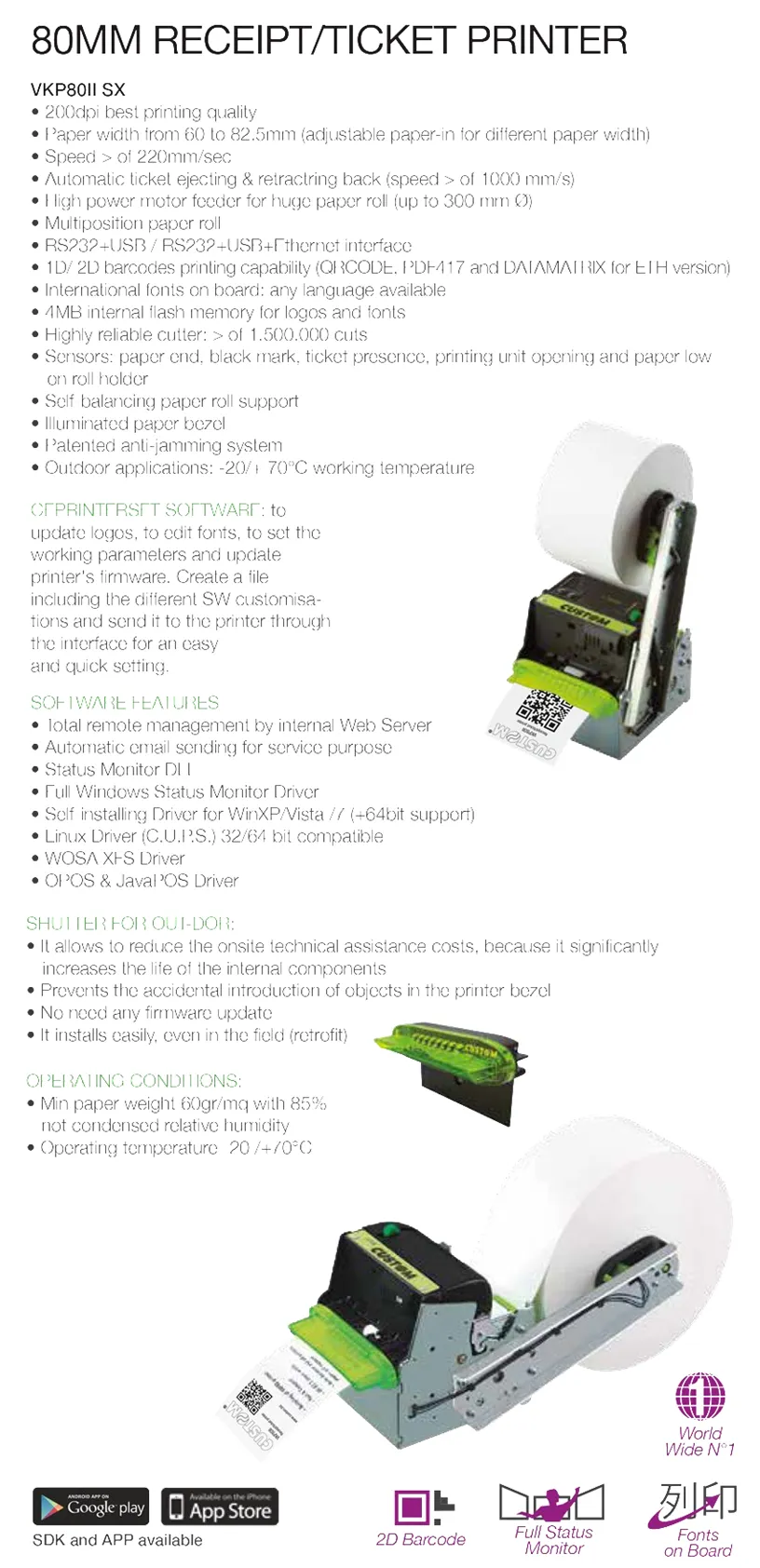 Custom 915DW011000300 VKP80II SX kioskitulostin, 203 dpi, USB, RS232, presenter - Image 4